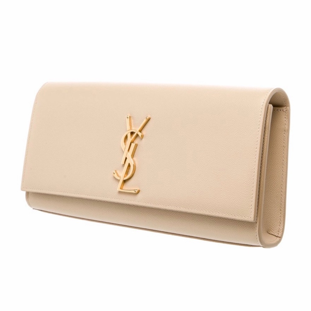 YSL 2019 Saint Laurent Signature Cassandre Cream Clutch Bag